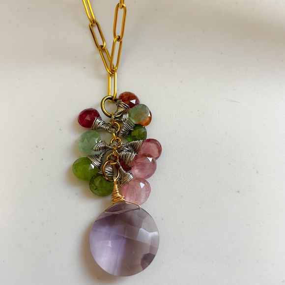 🥳Host pick 🥳Multi tourmaline amethyst- cluster chain/ earrings - Picture 6 of 14